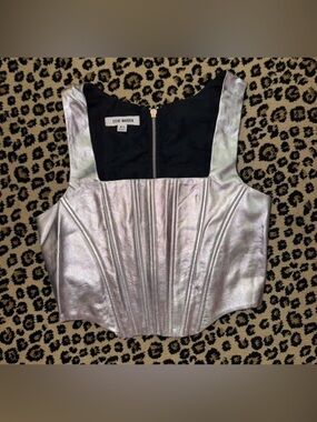 Steve Madden Iridescent Silver Crop Corset Top